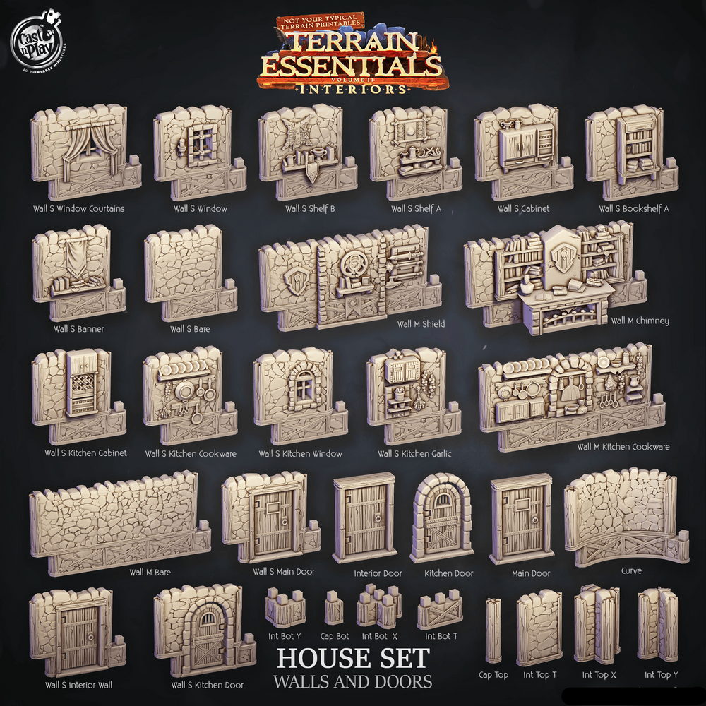 3D Printed Cast n Play House Walls and Doors Terrain Essentials 28mm 32mm D&D (Online Only)