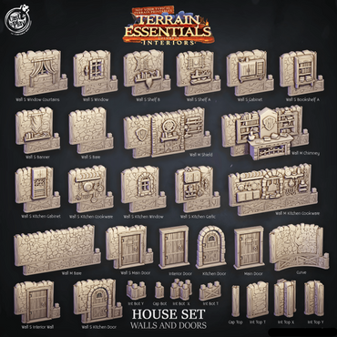 3D Printed Cast n Play House Walls and Doors Terrain Essentials 28mm 32mm D&D (Online Only)