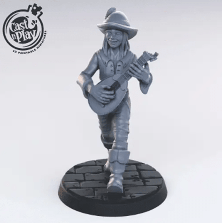 3D Printed Cast n Play - Human Bard 28mm 32mm D&D (Online Only)