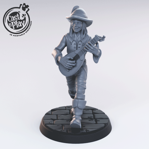 3D Printed Cast n Play - Human Bard 28mm 32mm D&D (Online Only)
