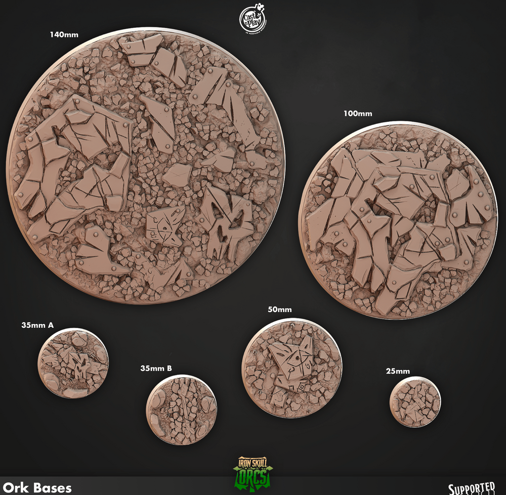 3D Printed Cast n Play Iron Skull Orcs Bases Set 28mm 32mm D&D (Online Only)