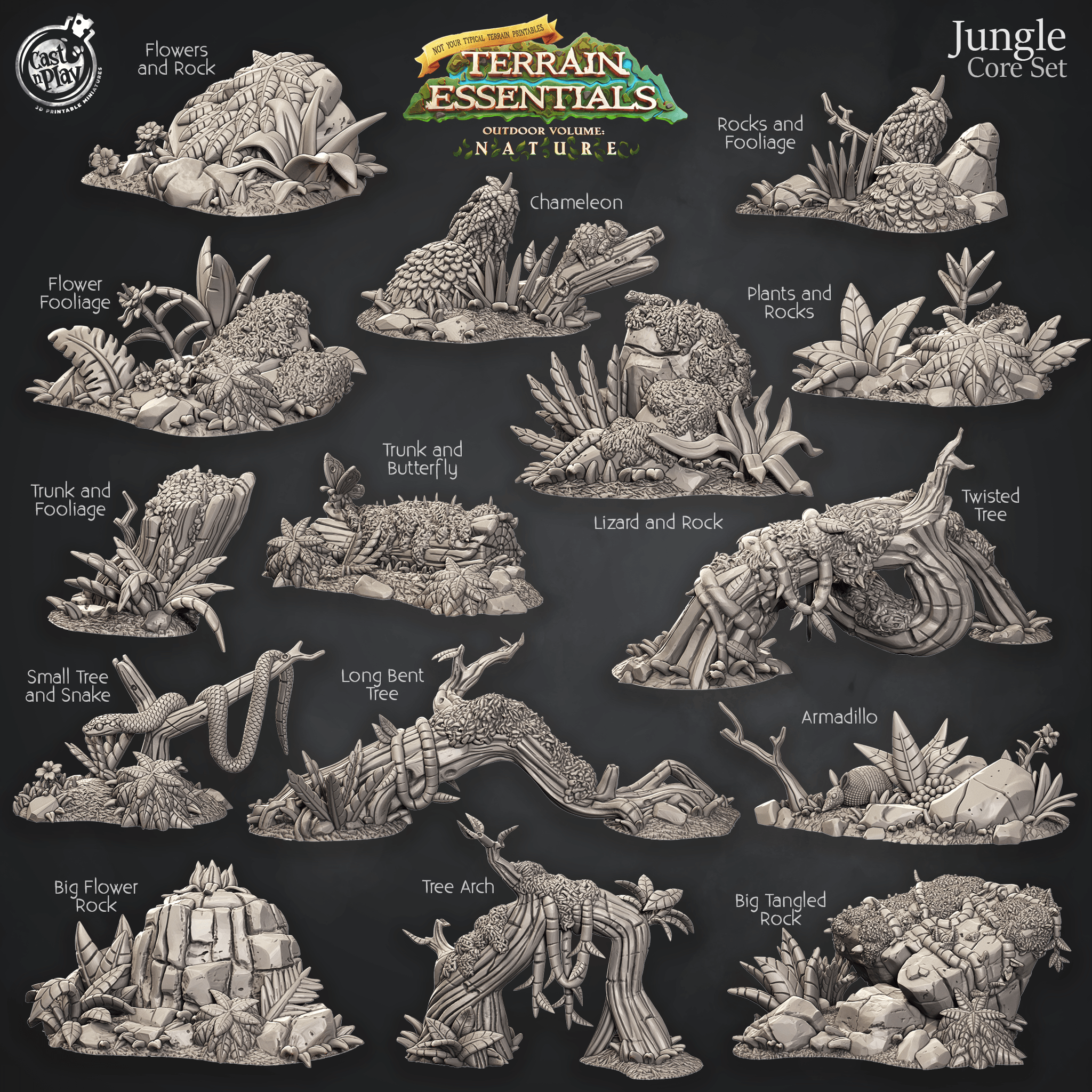 3D Printed Cast n Play Jungle Core Set Jungle Terrain Set Terrain Essentials Nature 28mm 32mm D&D (Online Only)