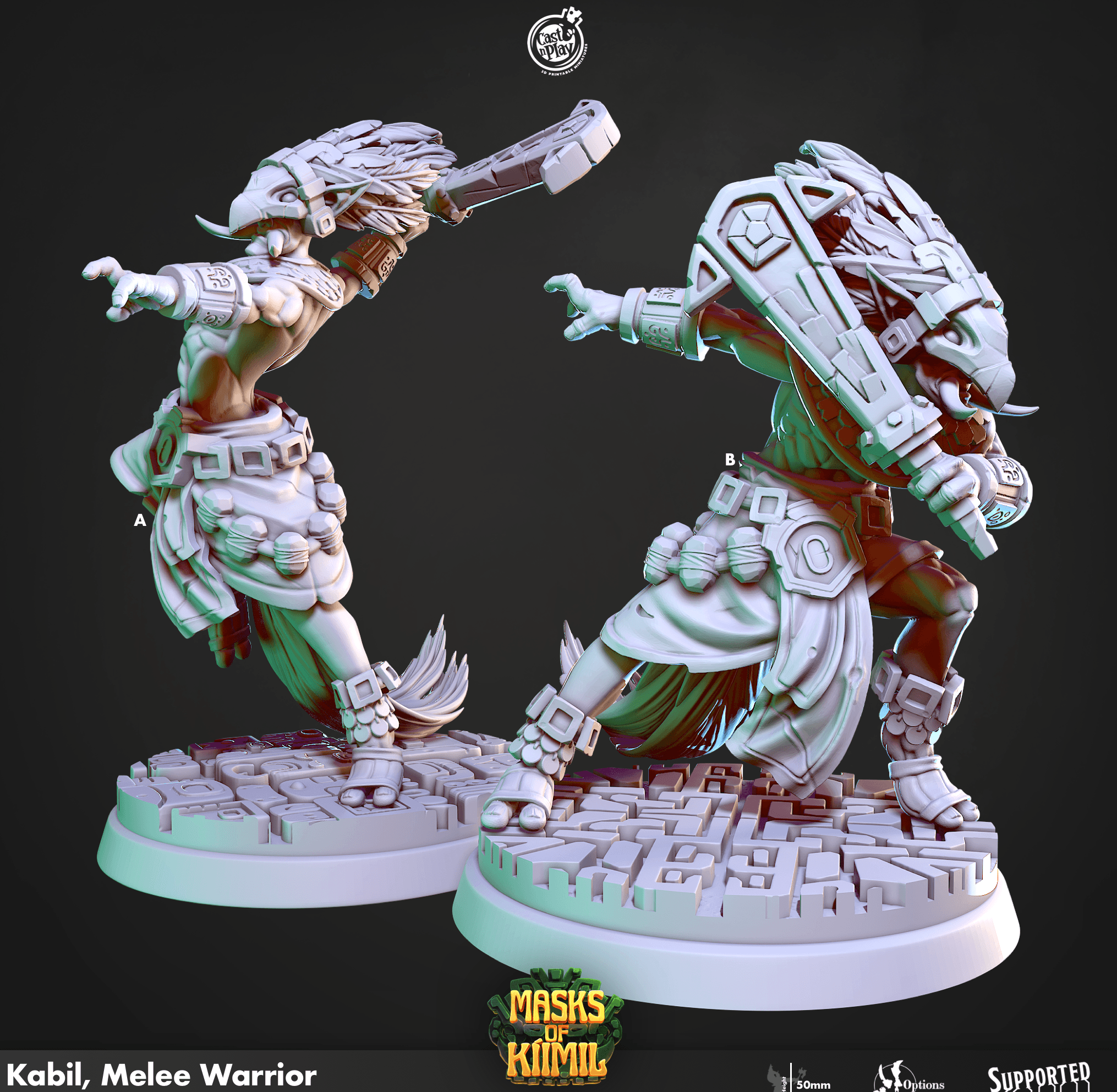 3D Printed Cast n Play Kabil, Melee Warrior Masks of Kiimil 28 32mm D&D (Online Only)