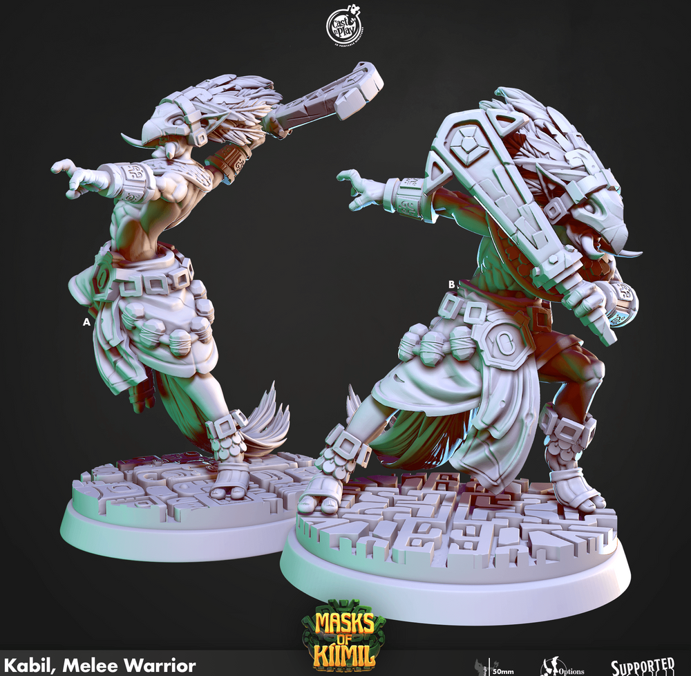3D Printed Cast n Play Kabil, Melee Warrior Masks of Kiimil 28 32mm D&D (Online Only)