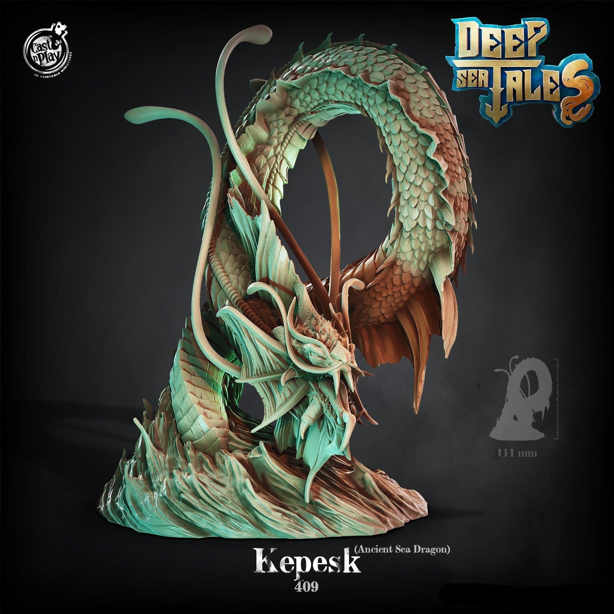 3D Printed Cast n Play Kepesk (Ancient Sea Dragon) 28mm 32mm D&D (Online Only)