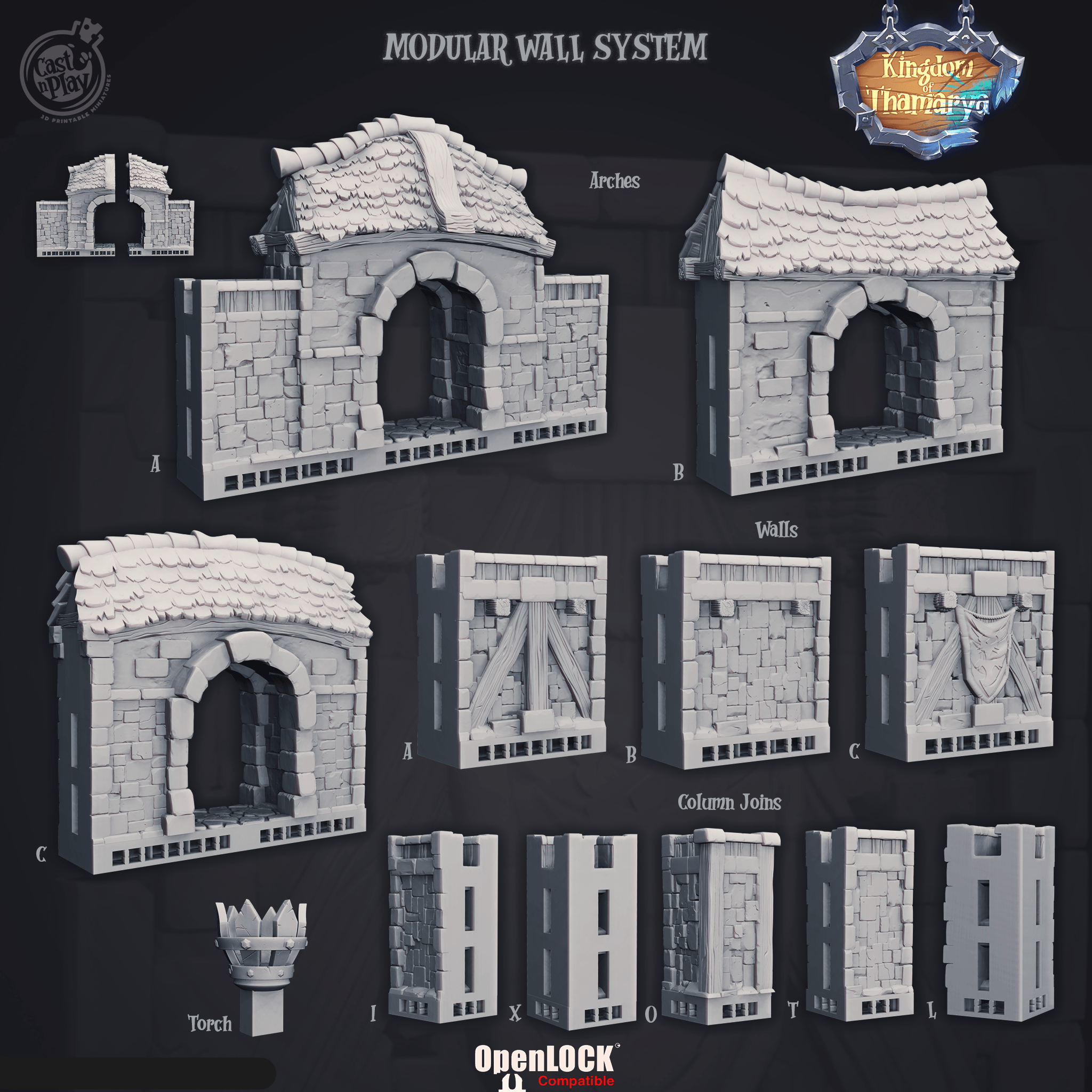 3D Printed Cast n Play Kingdom Walls Kingdom Of Thamarya 28mm 32mm D&D (Online Only)
