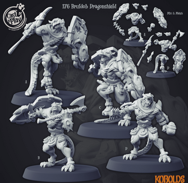 3D Printed Cast n Play Kobolds Collection - Bruldob Dragonshield 28mm 32mm D&D (Online Only)