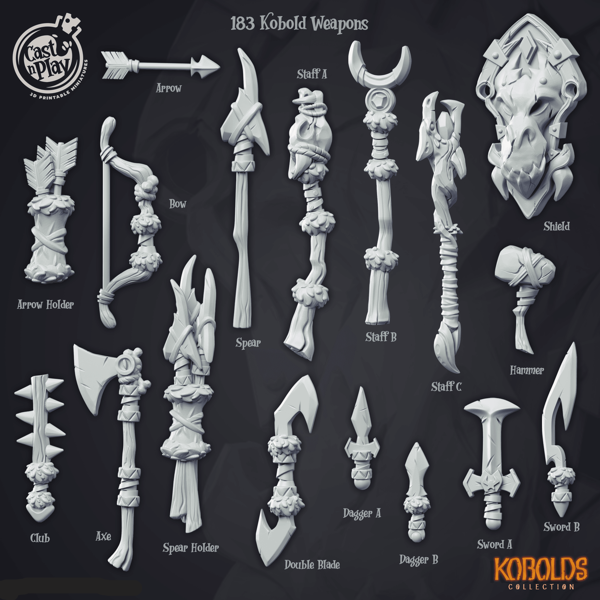 3D Printed Cast n Play Kobolds Collection - Kobold Weapons 28mm 32mm D&D (Online Only)