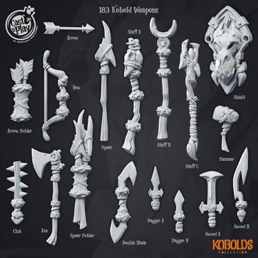 3D Printed Cast n Play Kobolds Collection - Kobold Weapons 28mm 32mm D&D (Online Only)