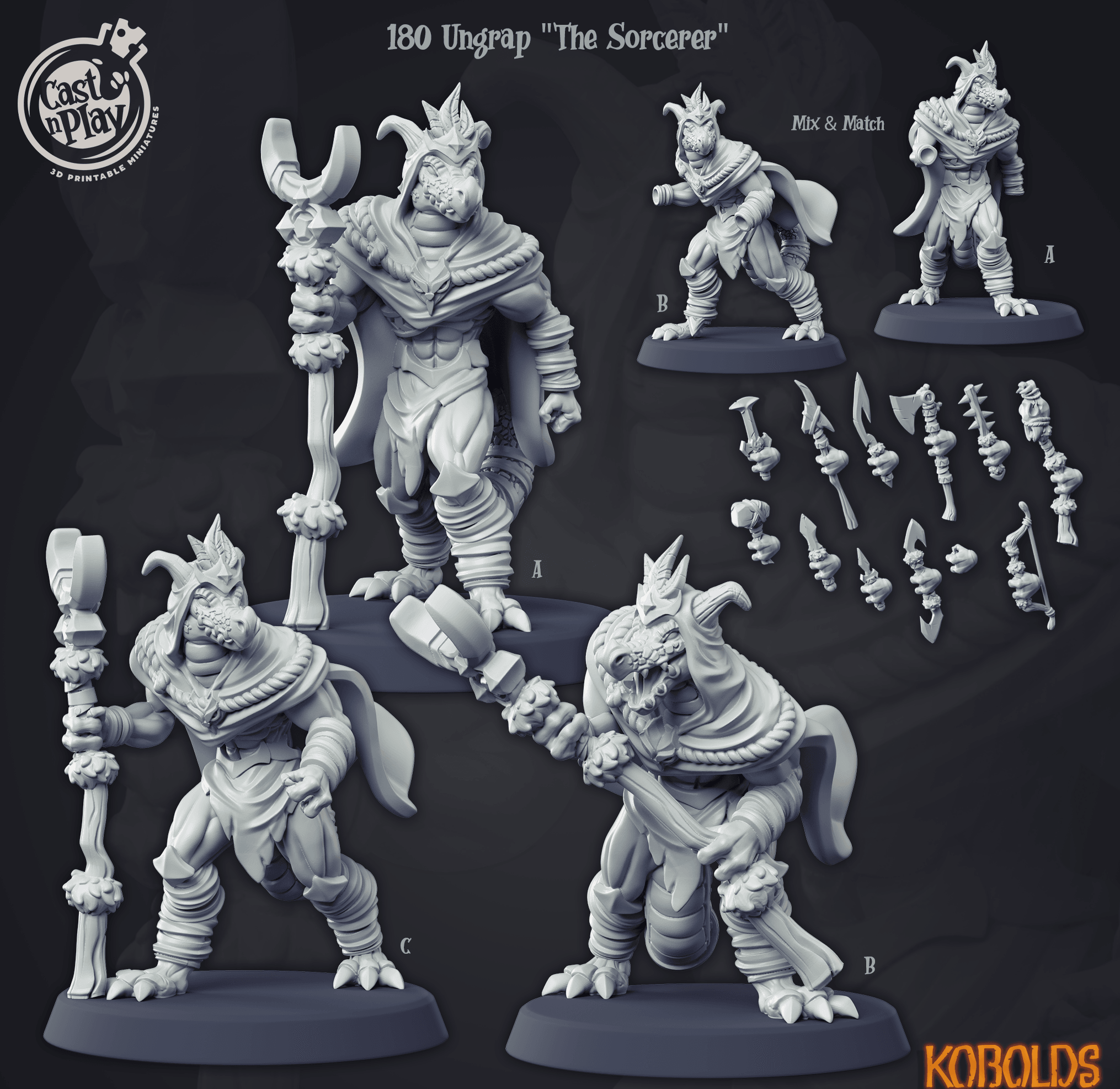 3D Printed Cast n Play Kobolds Collection - Ugrap The Sorcerer  28mm 32mm D&D (Online Only)