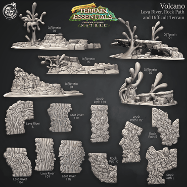 3D Printed Cast n Play Lava River, Rock Path and Difficult Terrain Volcano Terrain Set Terrain Essentials Nature 28mm 32mm D&D (Online Only)