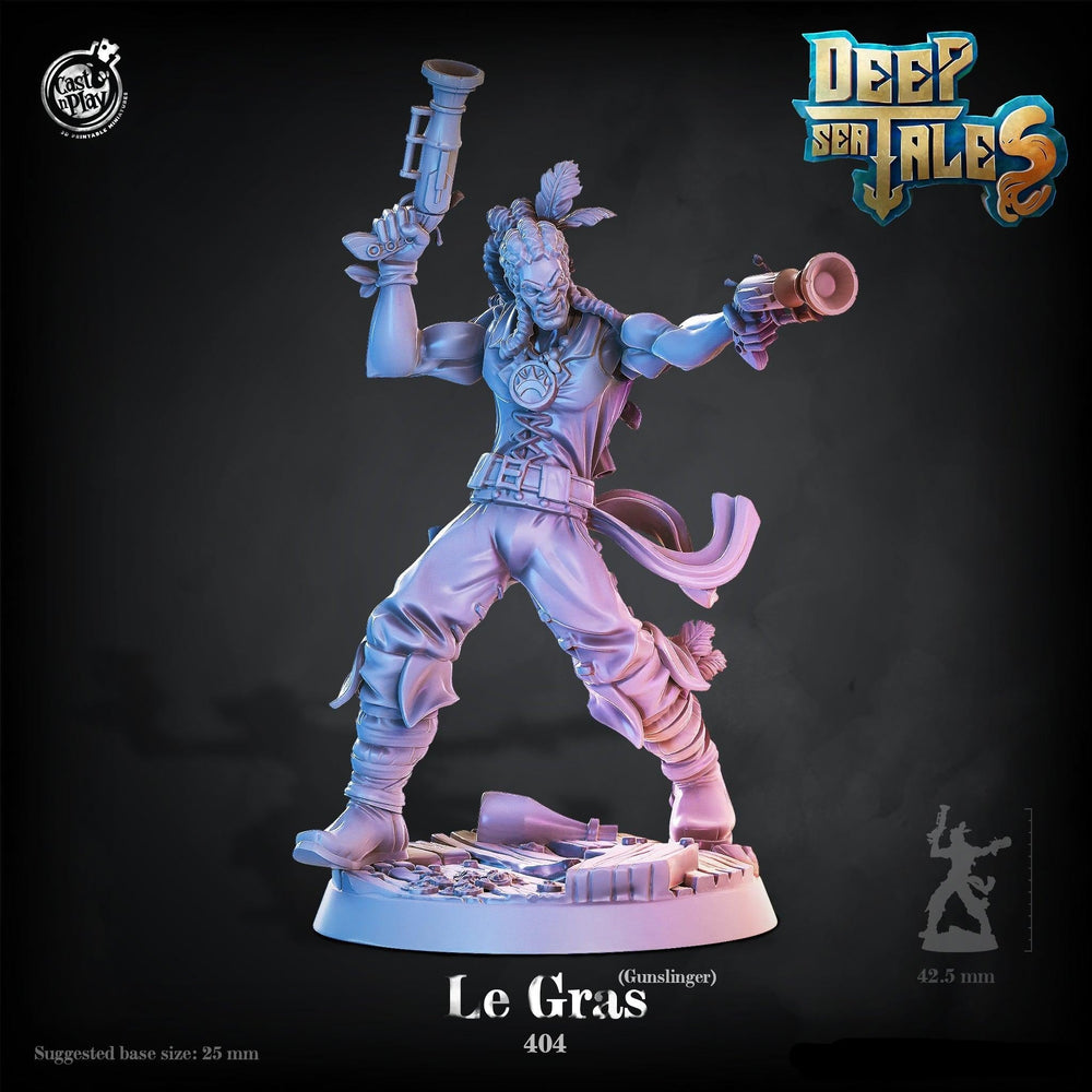 3D Printed Cast n Play Le Gras Gunslinger Deep Sea Tales 28mm 32mm D&D (Online Only)