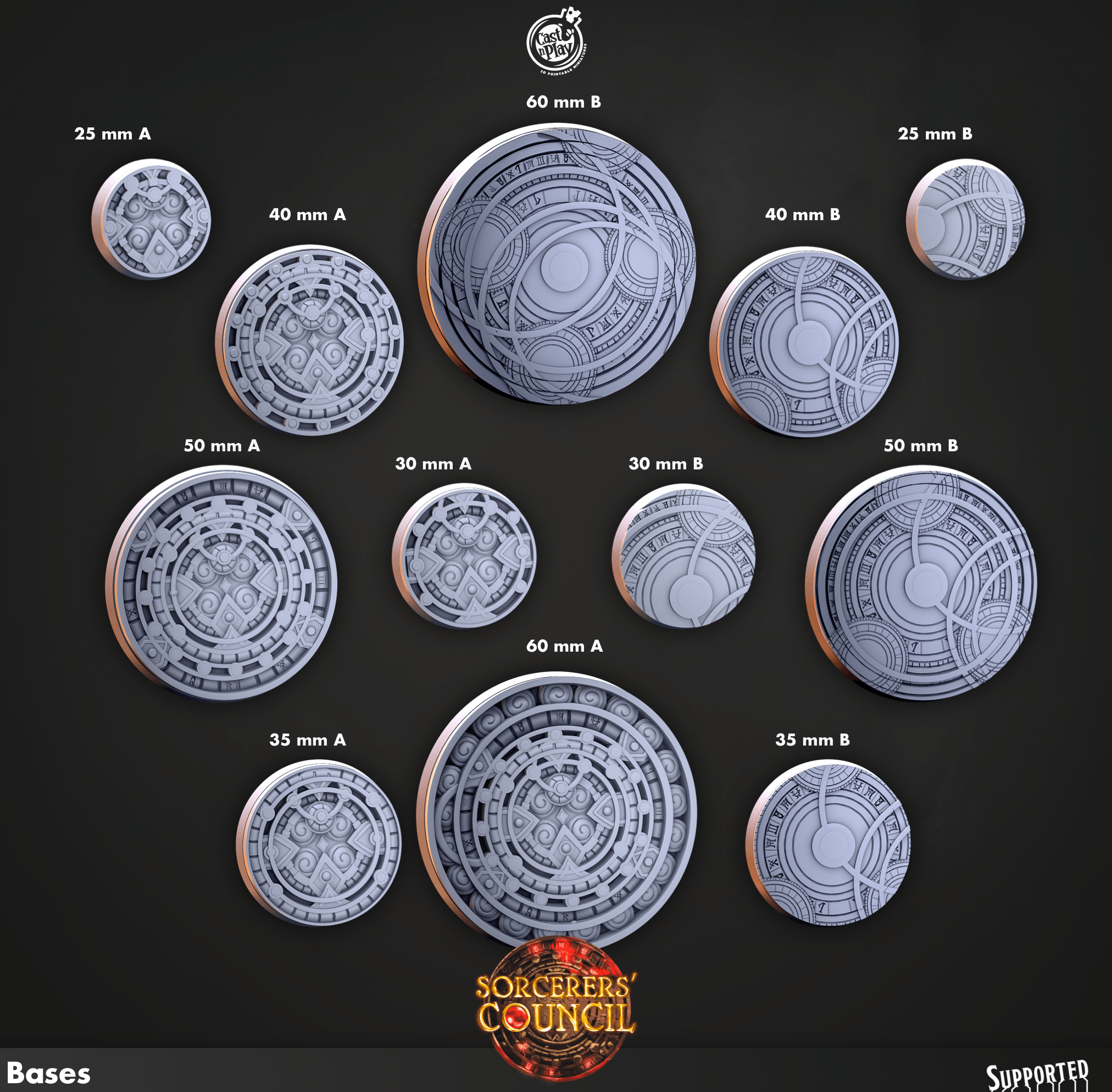 3D Printed Cast n Play Legion Bases Sorcerers Council Set 28mm 32mm D&D (Online Only)