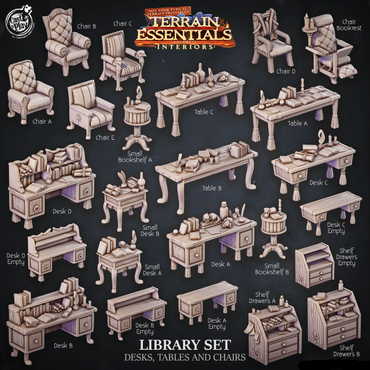 3D Printed Cast n Play Library Desks Tables and Chairs Terrain Essentials 28mm 32mm D&D (Online Only)