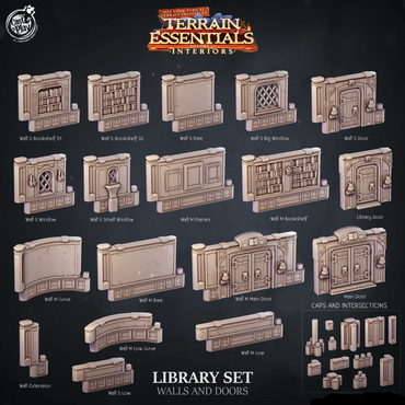 3D Printed Cast n Play Library Walls and Doors Terrain Essentials 28mm 32mm D&D (Online Only)