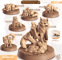 3D Printed Cast n Play Maincoo - Main Coon Cat Companions 28mm 32mm D&D (Online Only)