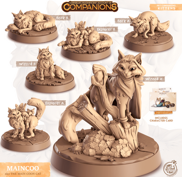 3D Printed Cast n Play Maincoo - Main Coon Cat Companions 28mm 32mm D&D (Online Only)