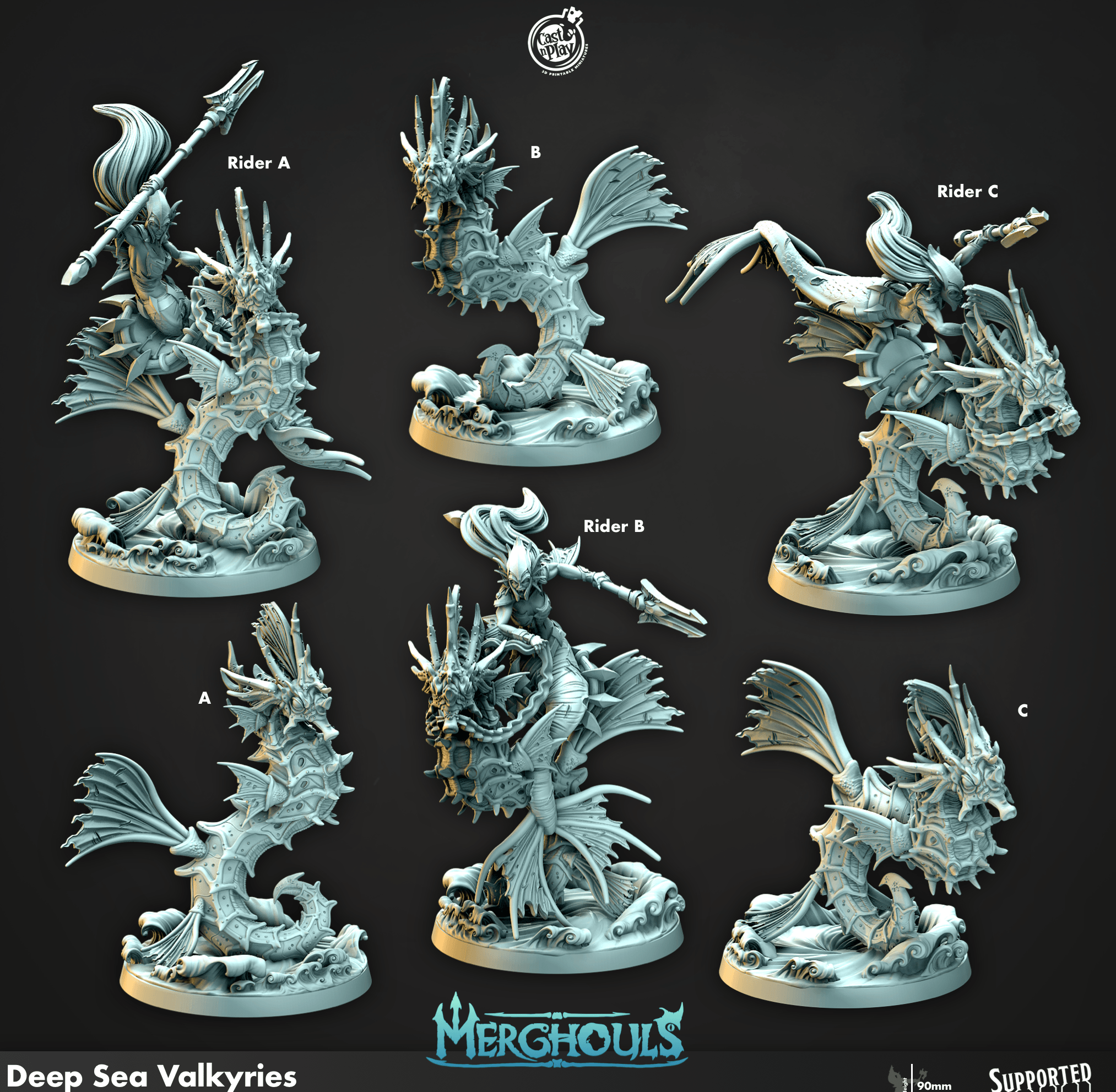 3D Printed Cast n Play Merghouls Deep Sea Valkyries 28mm 32mm D&D (Online Only)