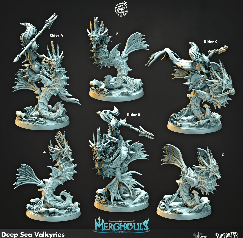 3D Printed Cast n Play Merghouls Deep Sea Valkyries 28mm 32mm D&D (Online Only)