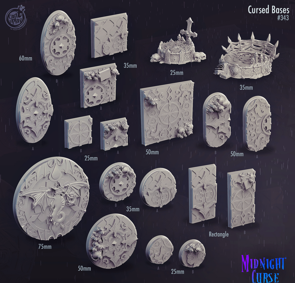 3D Printed Cast n Play Midnight Cursed Bases Set 28mm 32mm D&D (Online Only)