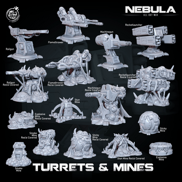 3D Printed Cast n Play Mines And Turrets Nebula All Out War 28mm 32mm D&D (Online Only)