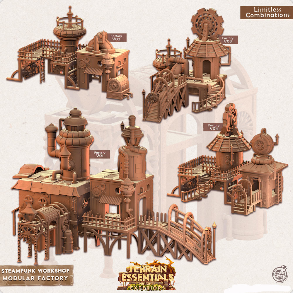3D Printed Cast n Play Modular Factory Steampunk City 28mm 32mm D&D (Online Only)
