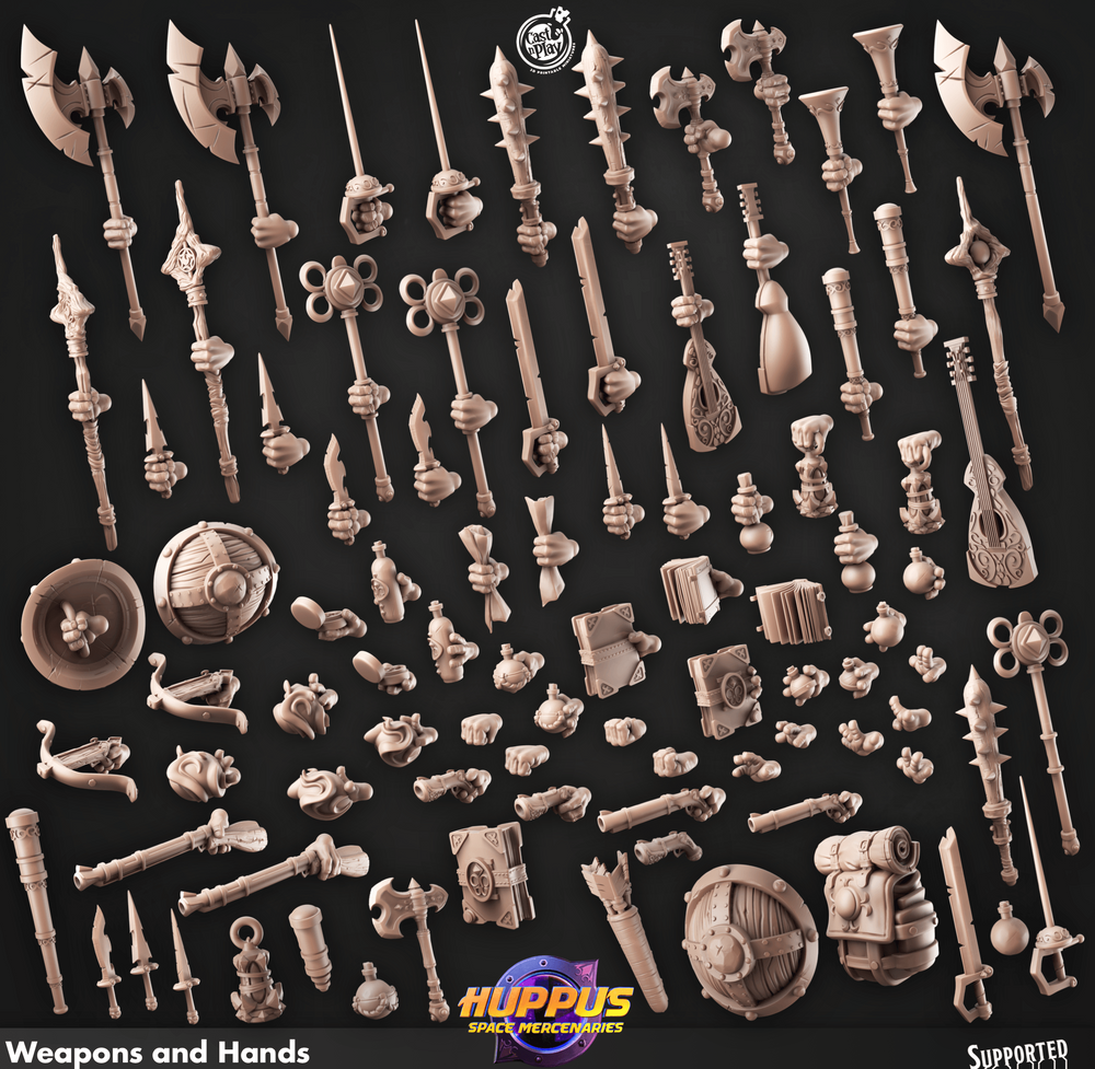 3D Printed Cast n Play Modular Hands Huppus, Space Mercenaries Set 28mm 32mm D&D (Online Only)