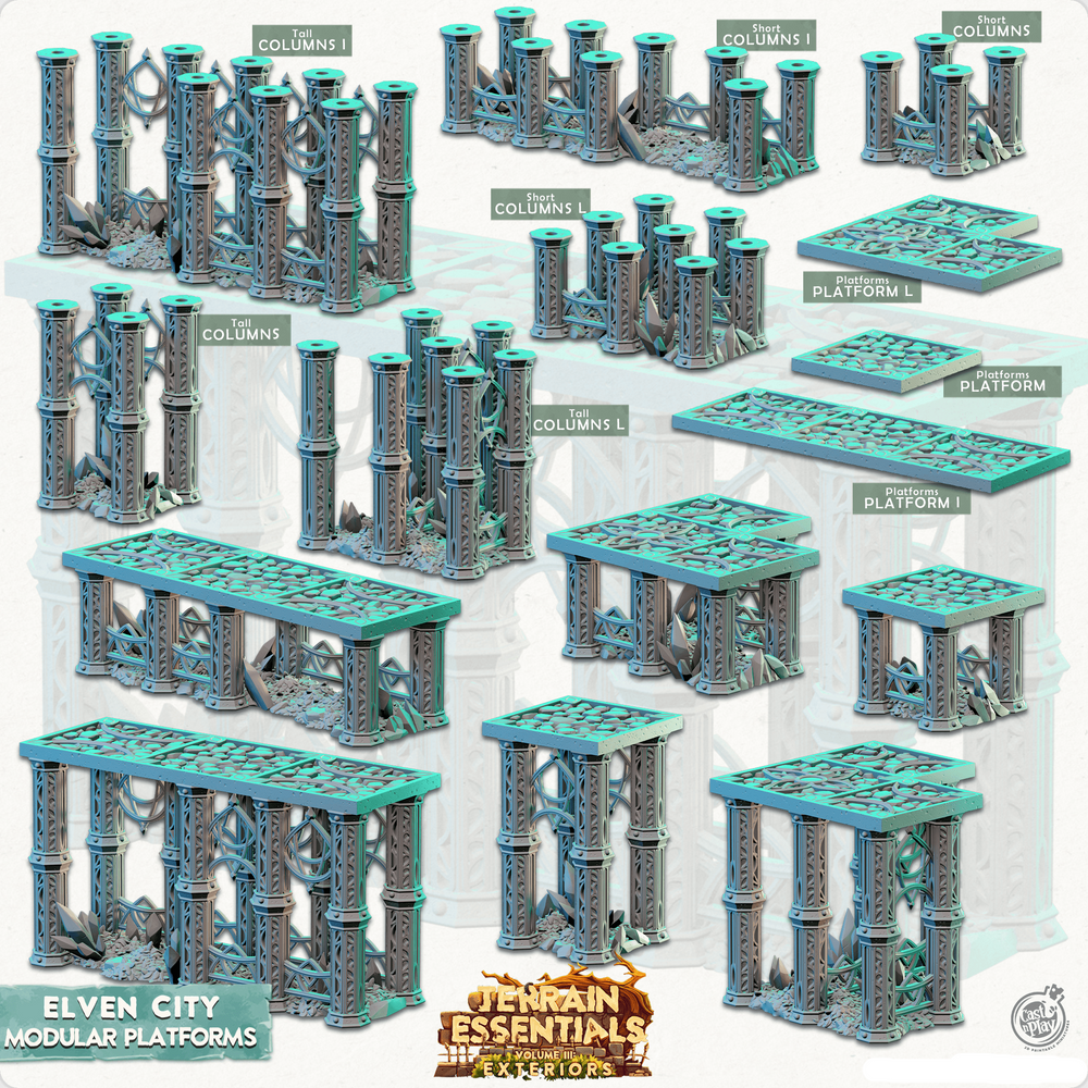 3D Printed Cast n Play Modular Platforms Elven City Set Terrain Essentials Vol III Exteriors 28mm 32mm D&D (Online Only)