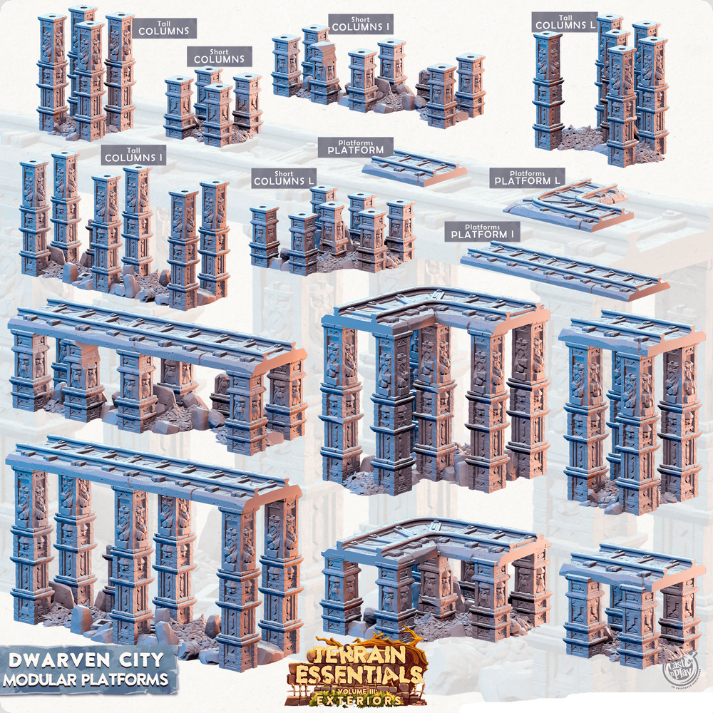 3D Printed Cast n Play Modular Platforms Terrain Essentials Vol III Exteriors Dwarven City Set 28mm 32mm D&D (Online Only)
