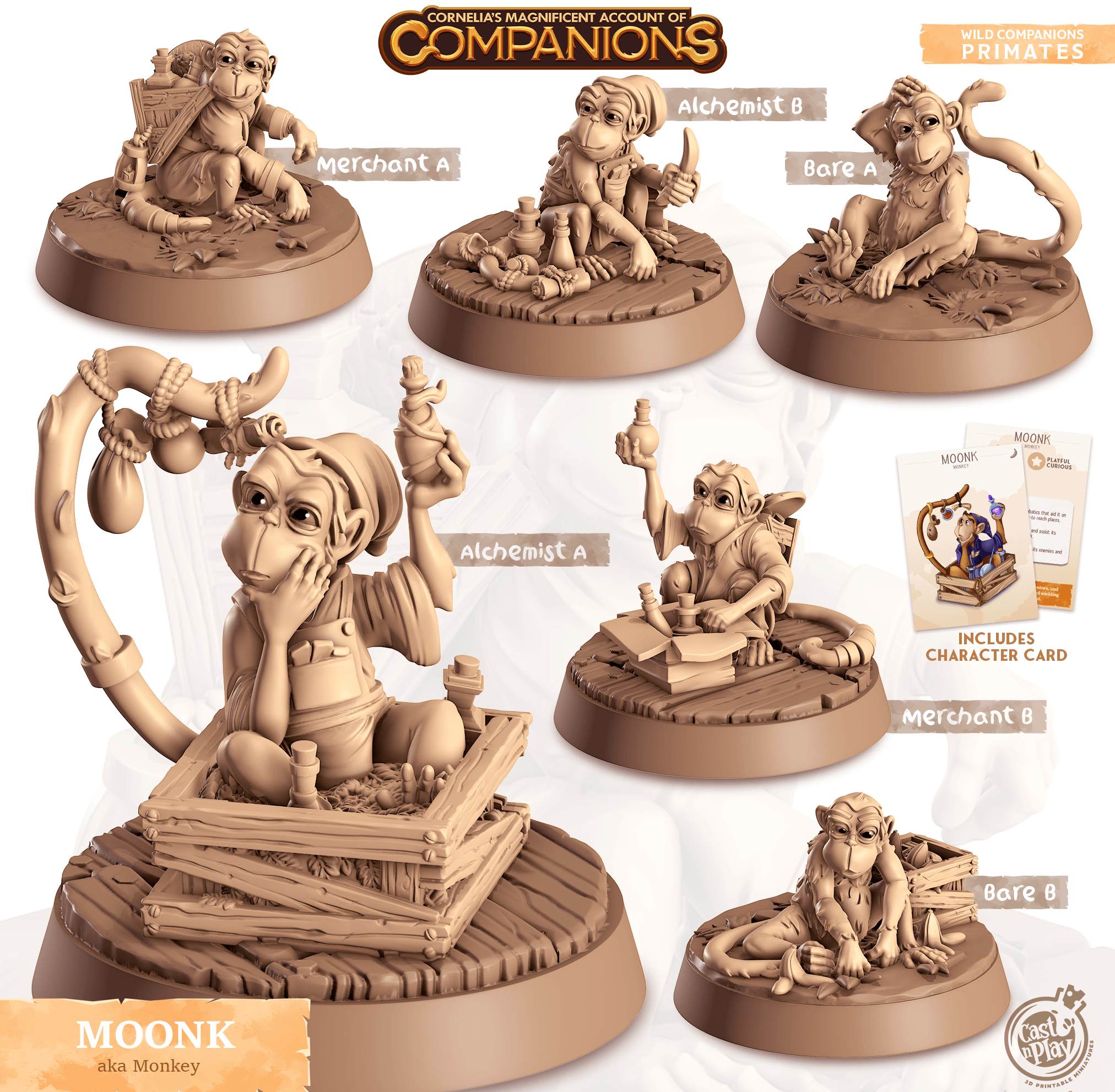 3D Printed Cast n Play Moonk - Monkey Companions 28mm 32mm D&D (Online Only)