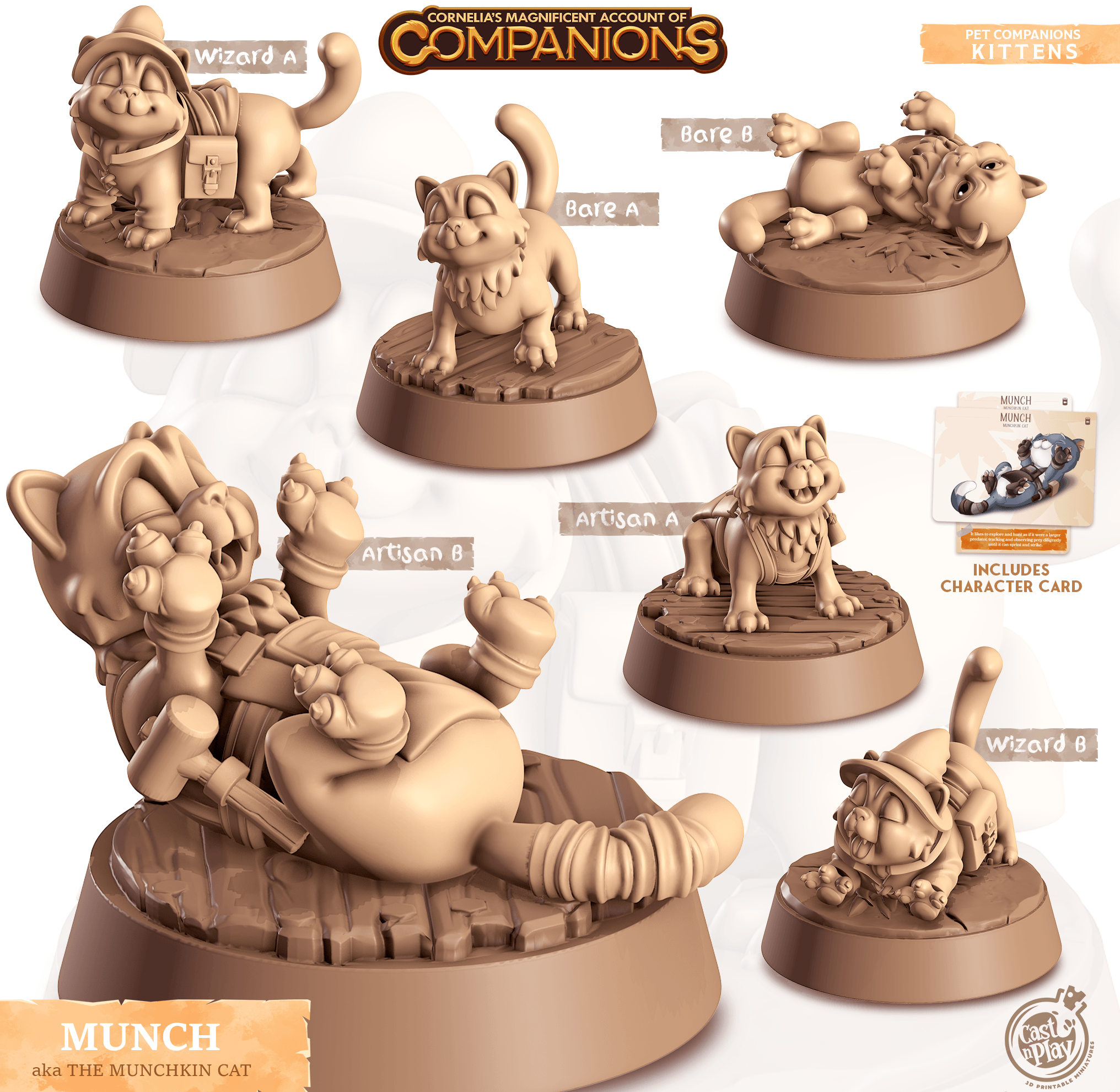 3D Printed Cast n Play Munch - Munchkin Cat Companions 28mm 32mm D&D (Online Only)