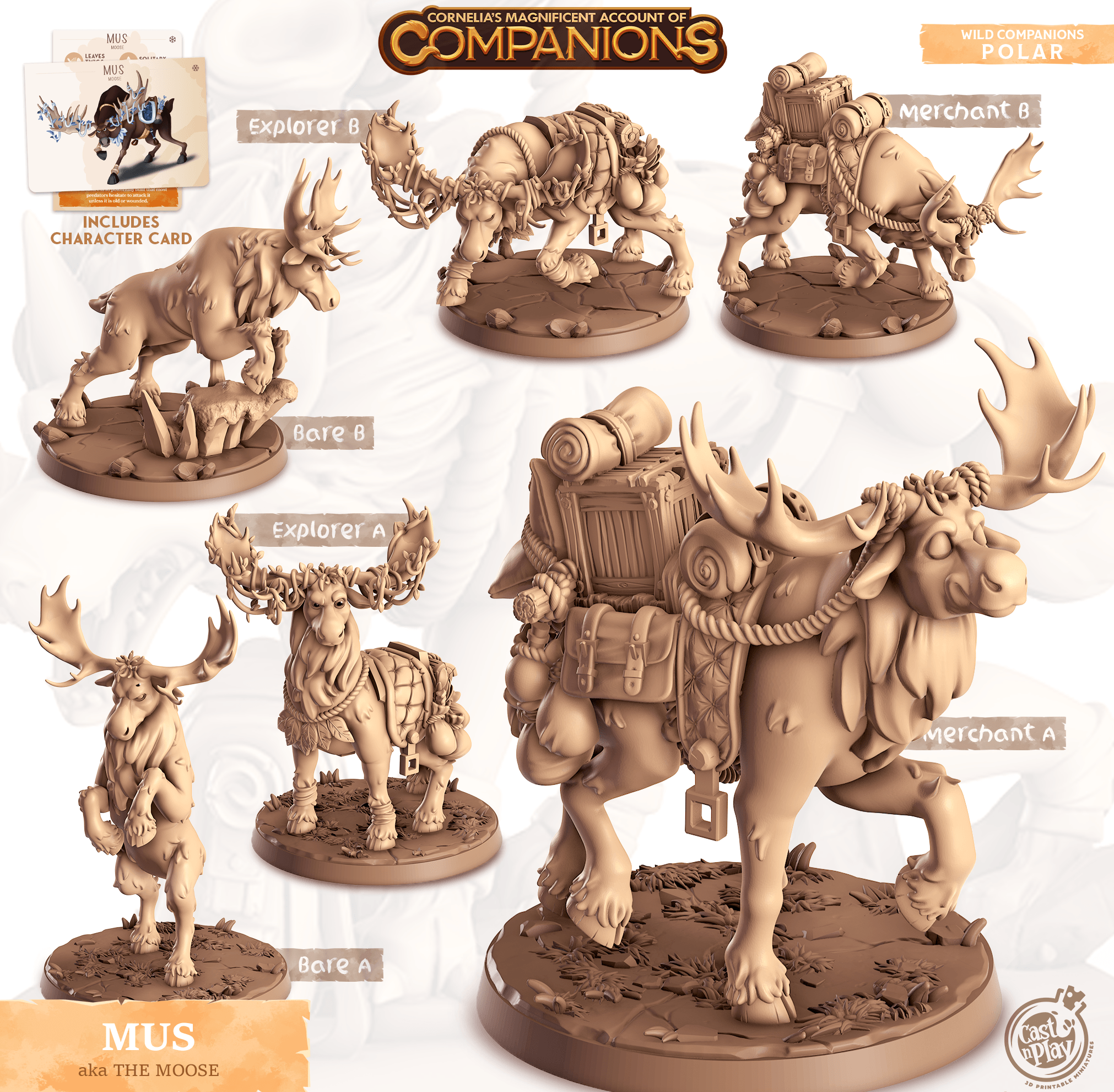 3D Printed Cast n Play Mus - The Moose Companions 28mm 32mm D&D (Online Only)