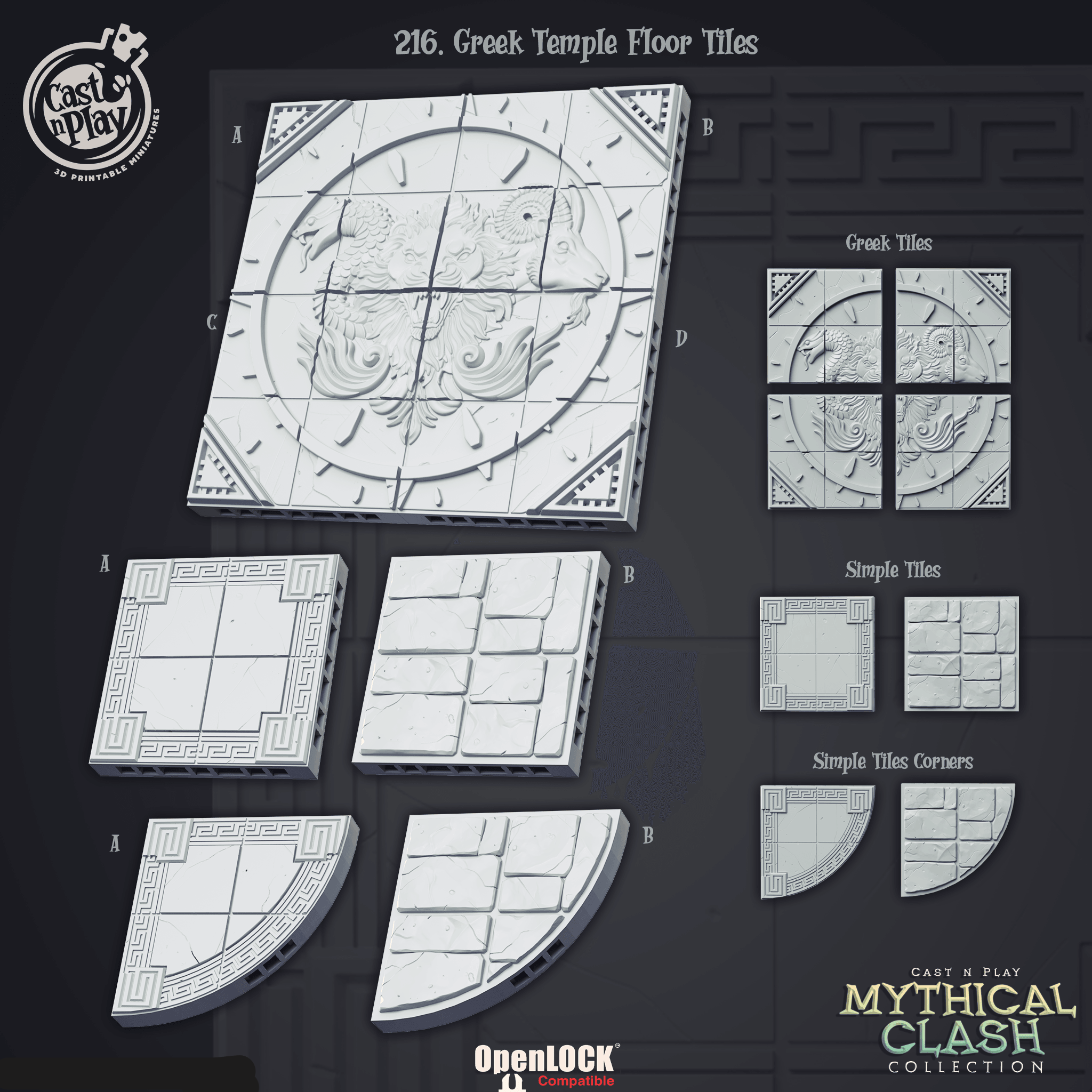 3D Printed Cast n Play Mythical Clash Collection - Greek Temple Floor Tiles 28mm 32mm D&D (Online Only)