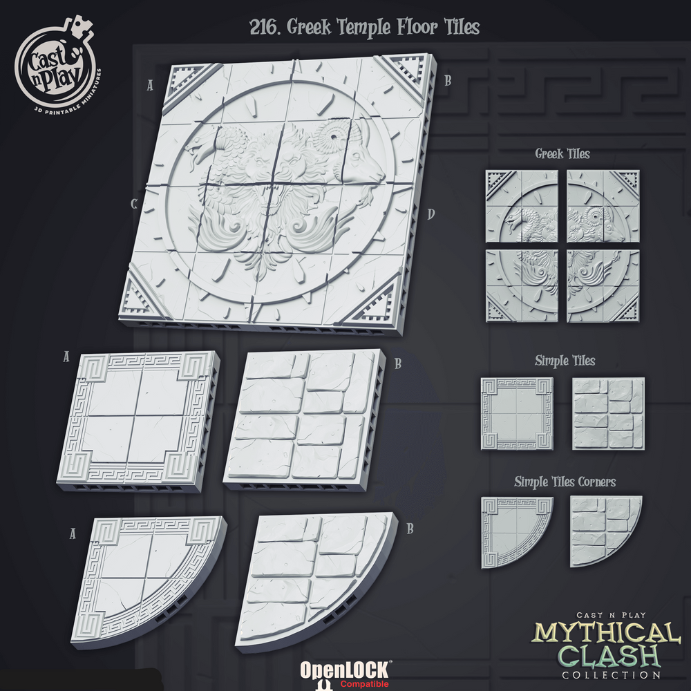 3D Printed Cast n Play Mythical Clash Collection - Greek Temple Floor Tiles 28mm 32mm D&D (Online Only)