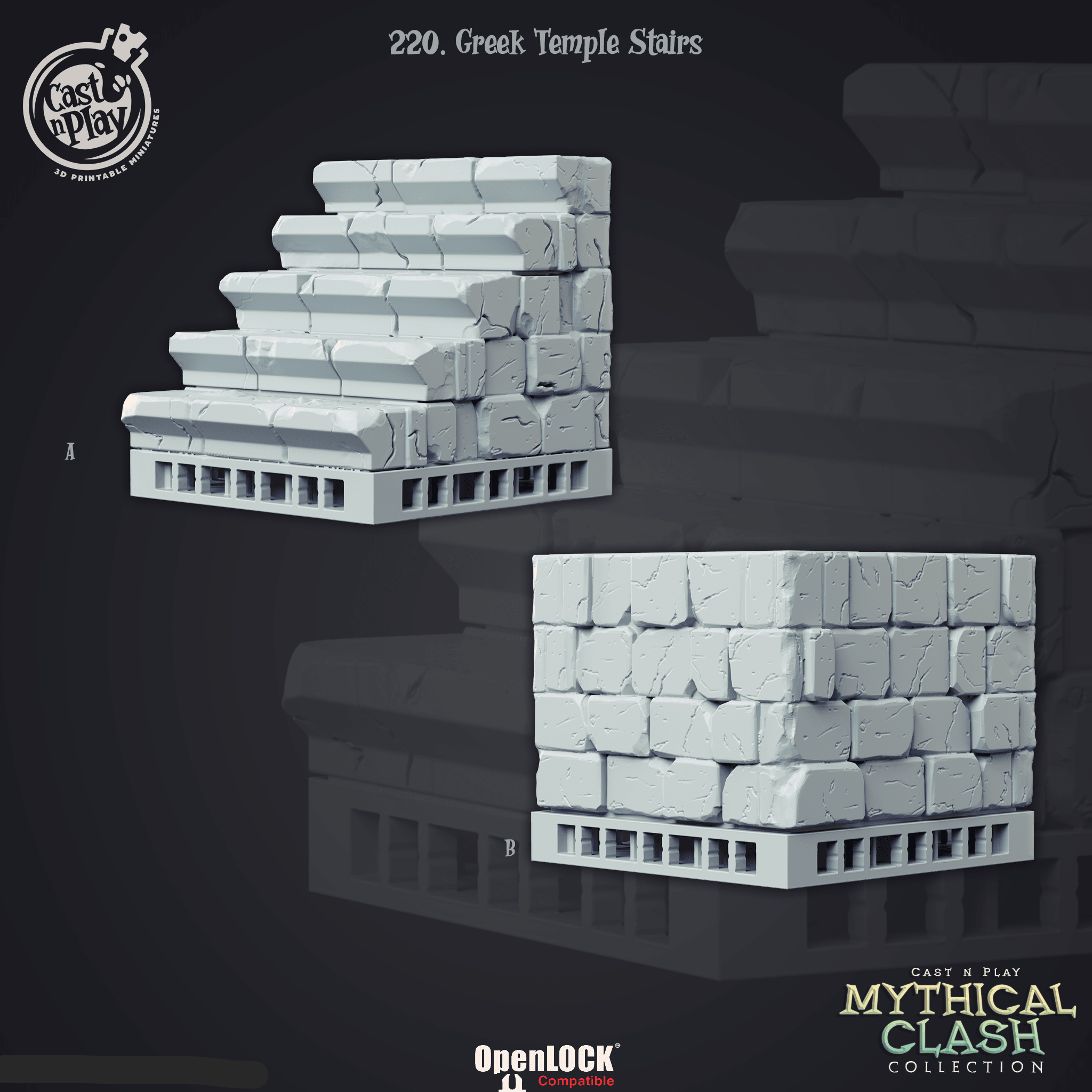 3D Printed Cast n Play Mythical Clash Collection - Greek Temple Stairs 28mm 32mm D&D (Online Only)