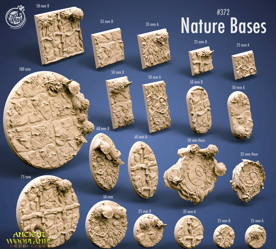 3D Printed Cast n Play Nature Ancient Woodlands Bases Set 28mm 32mm D&D (Online Only)