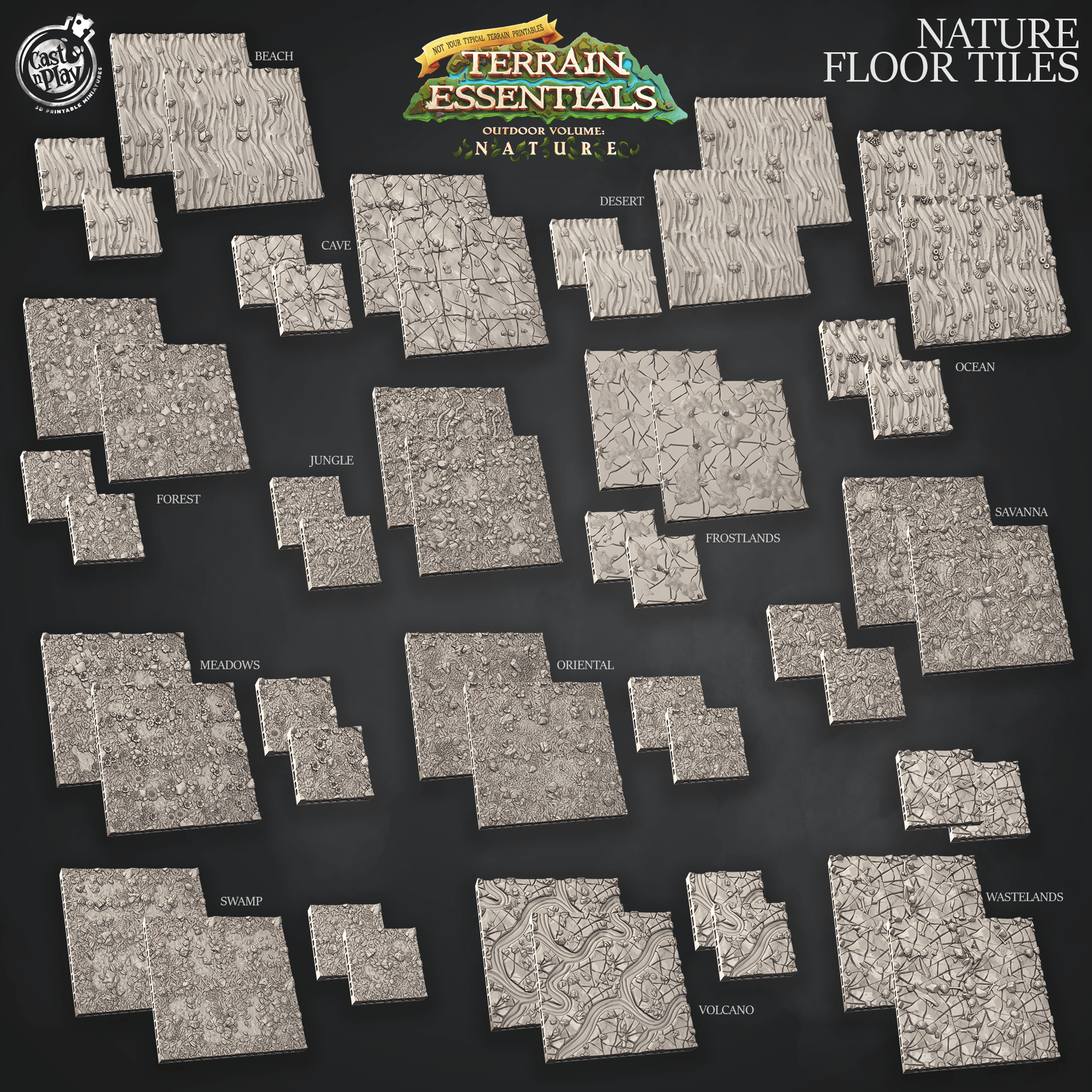 3D Printed Cast n Play Nature Floor Tiles Set Terrain Essentials Nature 28mm 32mm D&D (Online Only)