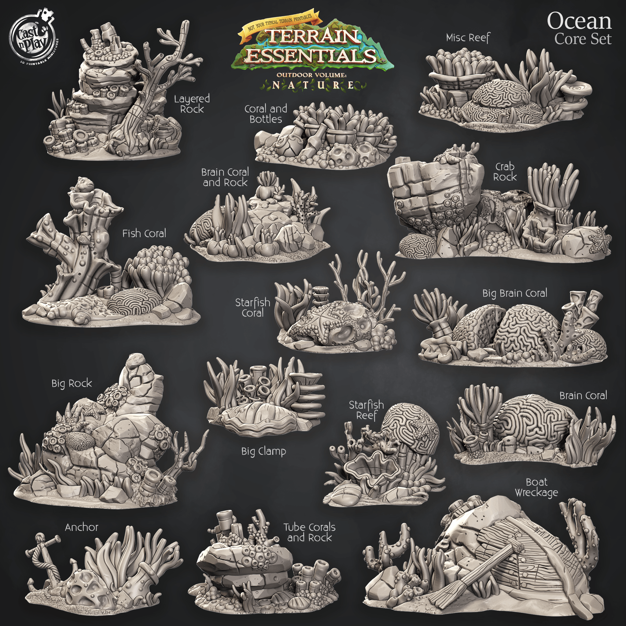 3D Printed Cast n Play Ocean Core Set Ocean Terrain Set Terrain Essentials Nature 28mm 32mm D&D (Online Only)