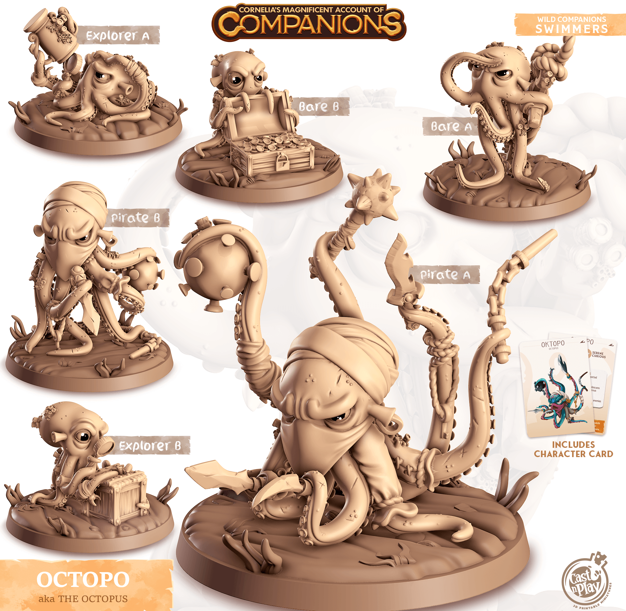 3D Printed Cast n Play Oktopo - Octopus Companions 28mm 32mm D&D (Online Only)