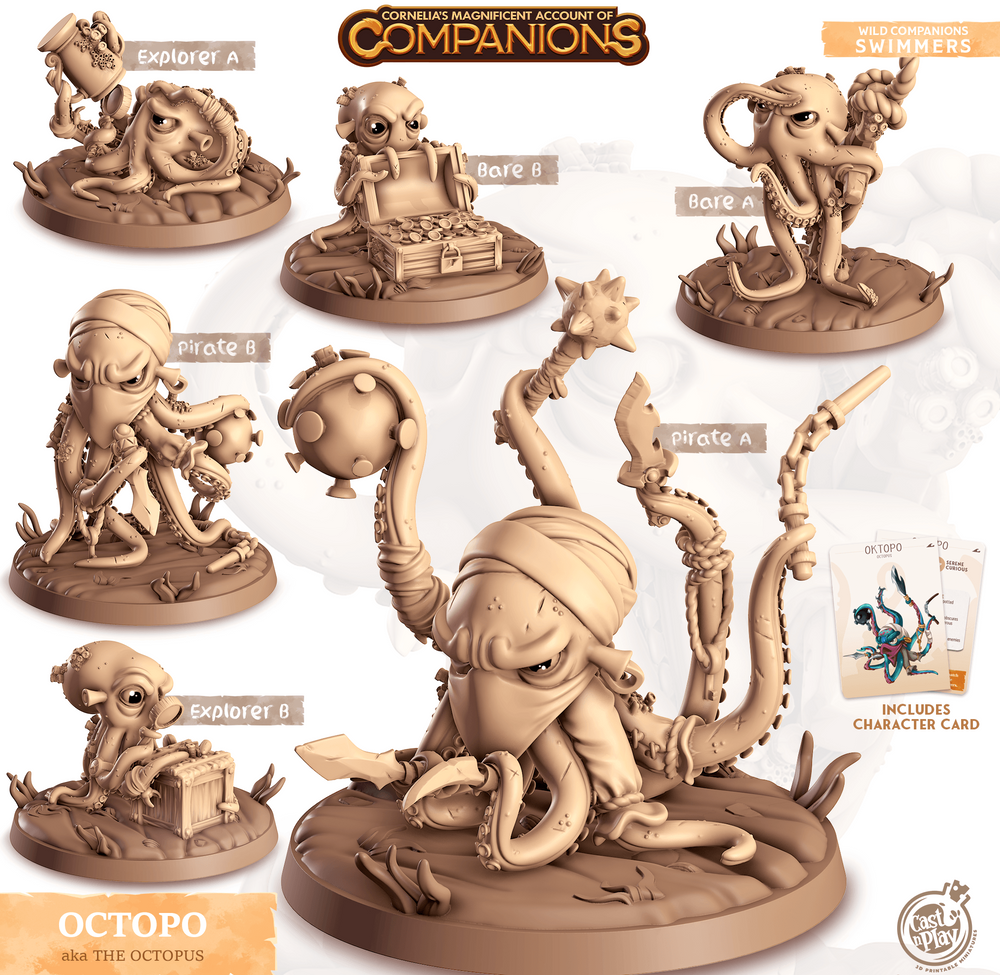 3D Printed Cast n Play Oktopo - Octopus Companions 28mm 32mm D&D (Online Only)