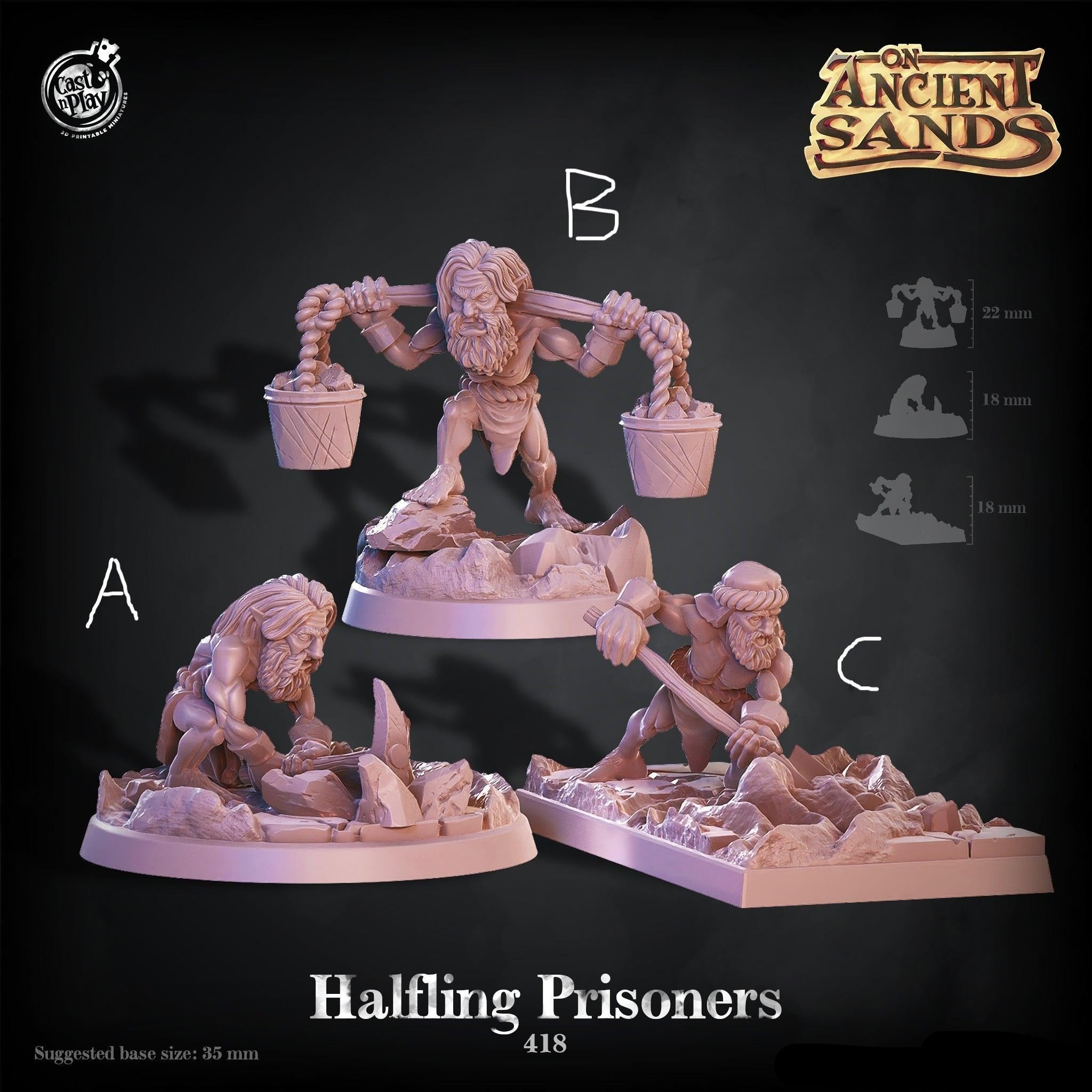 3D Printed Cast n Play On Ancient Sands - Halfling Prisoners 28mm 32mm D&D (Online Only)