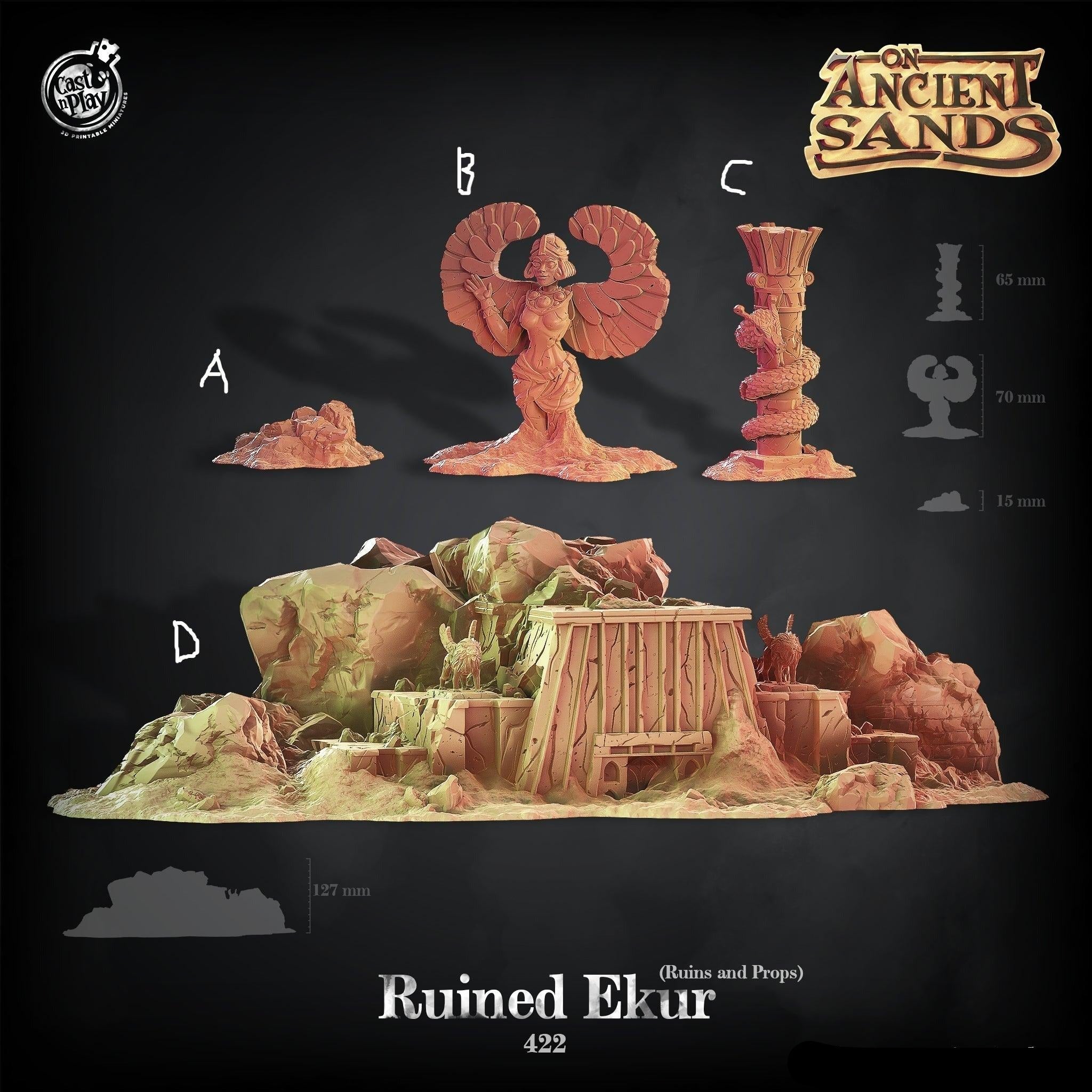 3D Printed Cast n Play On Ancient Sands - Ruined Ekur 28mm 32mm D&D (Online Only)