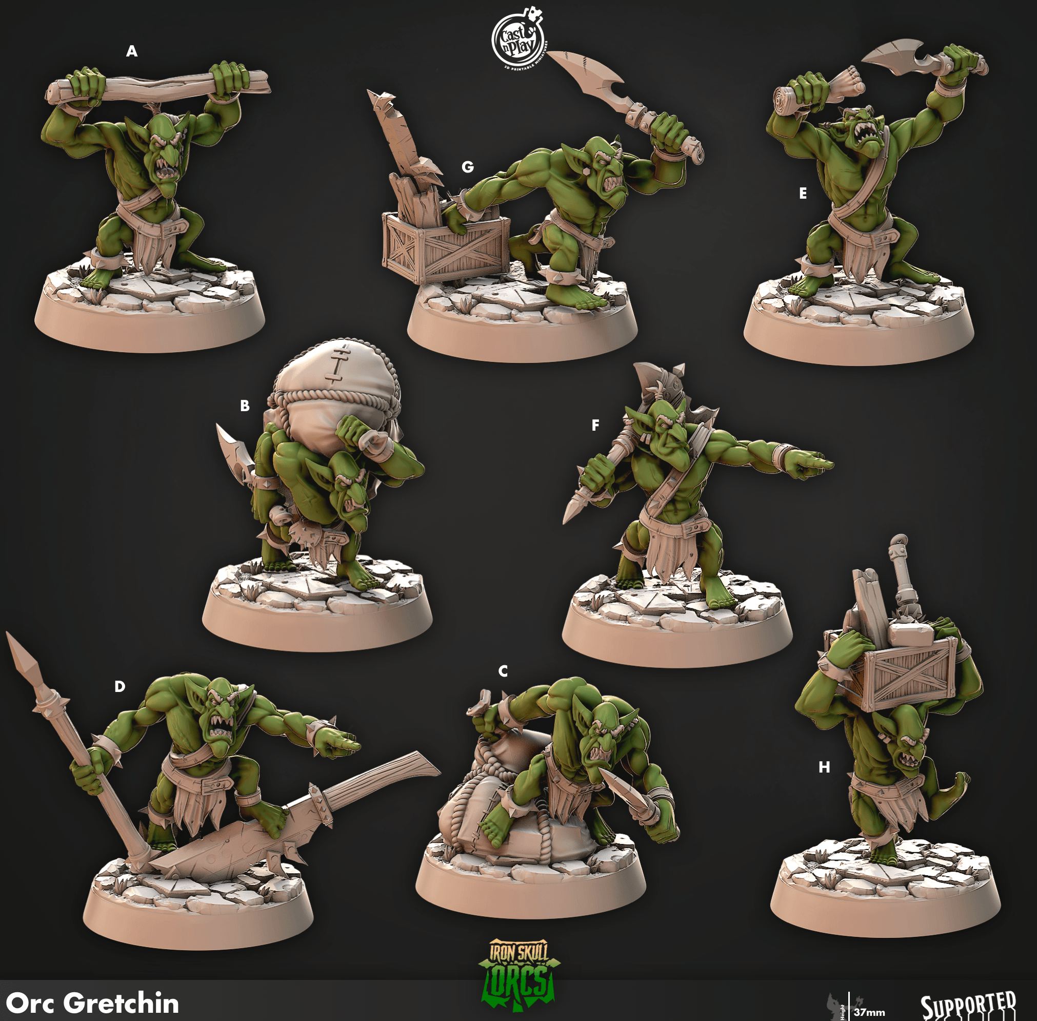 3D Printed Cast n Play Orc Gretchins Iron Skull Orcs 28mm 32mm D&D (Online Only)