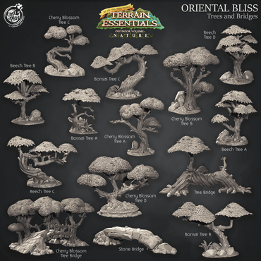 3D Printed Cast n Play Oriental Bliss Trees and Bridges Terrain Set Terrain Essentials Nature 28mm 32mm D&D (Online Only)