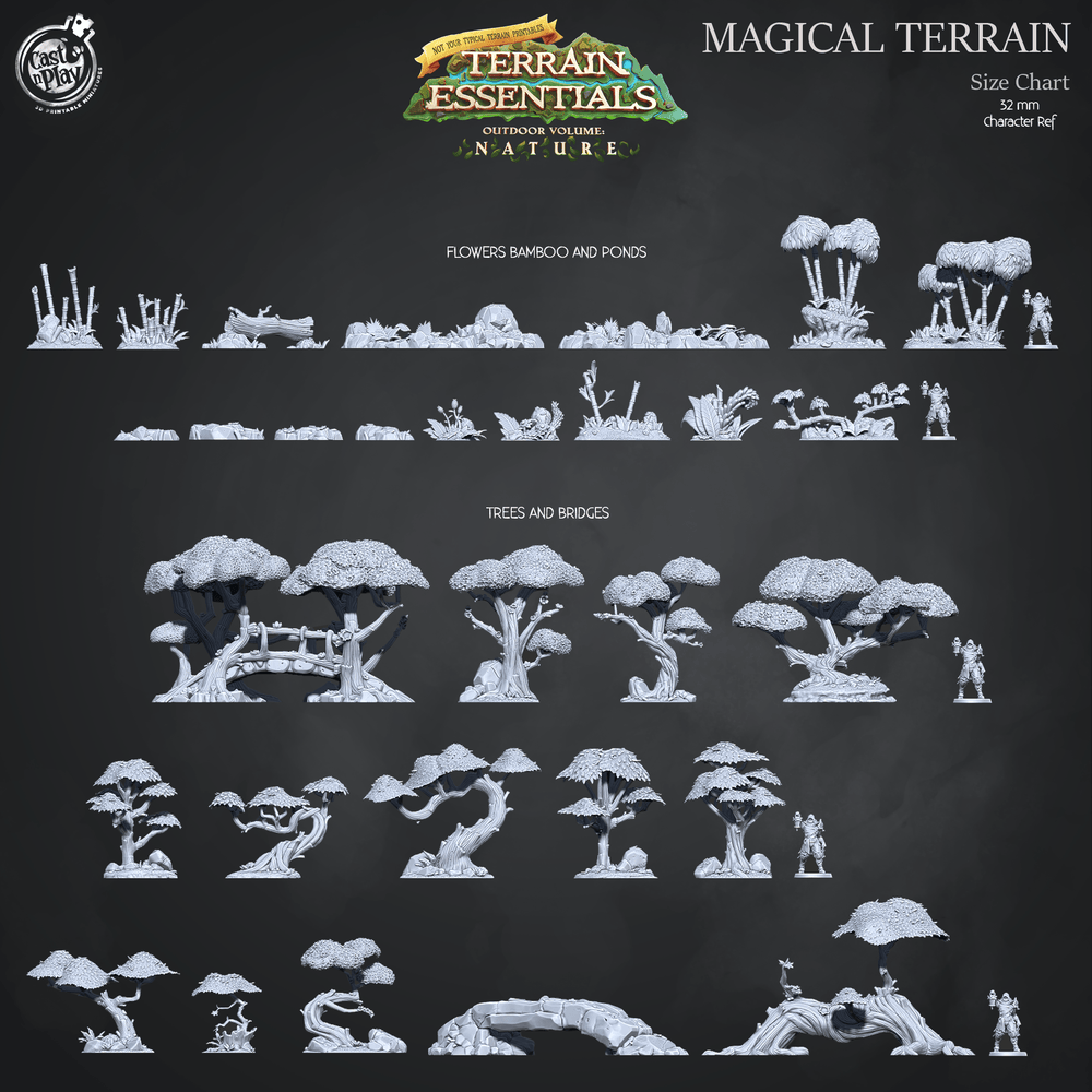 3D Printed Cast n Play Oriental Bliss Trees and Bridges Terrain Set Terrain Essentials Nature 28mm 32mm D&D (Online Only)