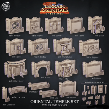 3D Printed Cast n Play Oriental Temple Walls and Doors Terrain Essentials 28mm 32mm D&D (Online Only)