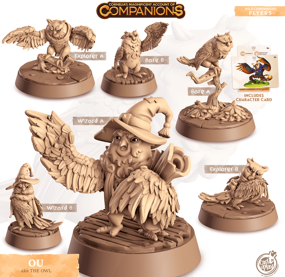 3D Printed Cast n Play Ou - Owl Companions 28mm 32mm D&D (Online Only)