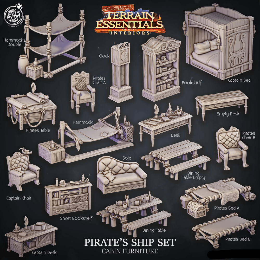 3D Printed Cast n Play Pirate Ship Cabin Furniture Terrain Essentials 28mm 32mm D&D (Online Only)