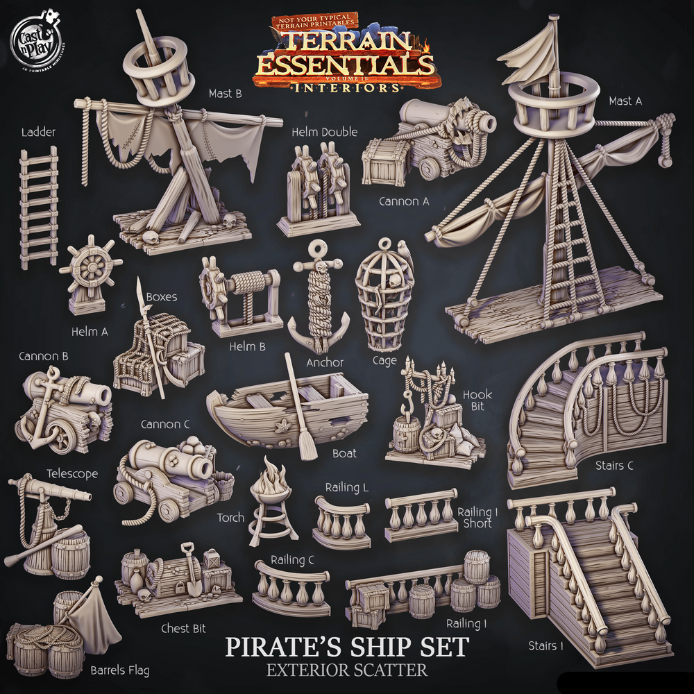 3D Printed Cast n Play Pirate Ship Exterior Scatter Terrain Essentials 28mm 32mm D&D (Online Only)