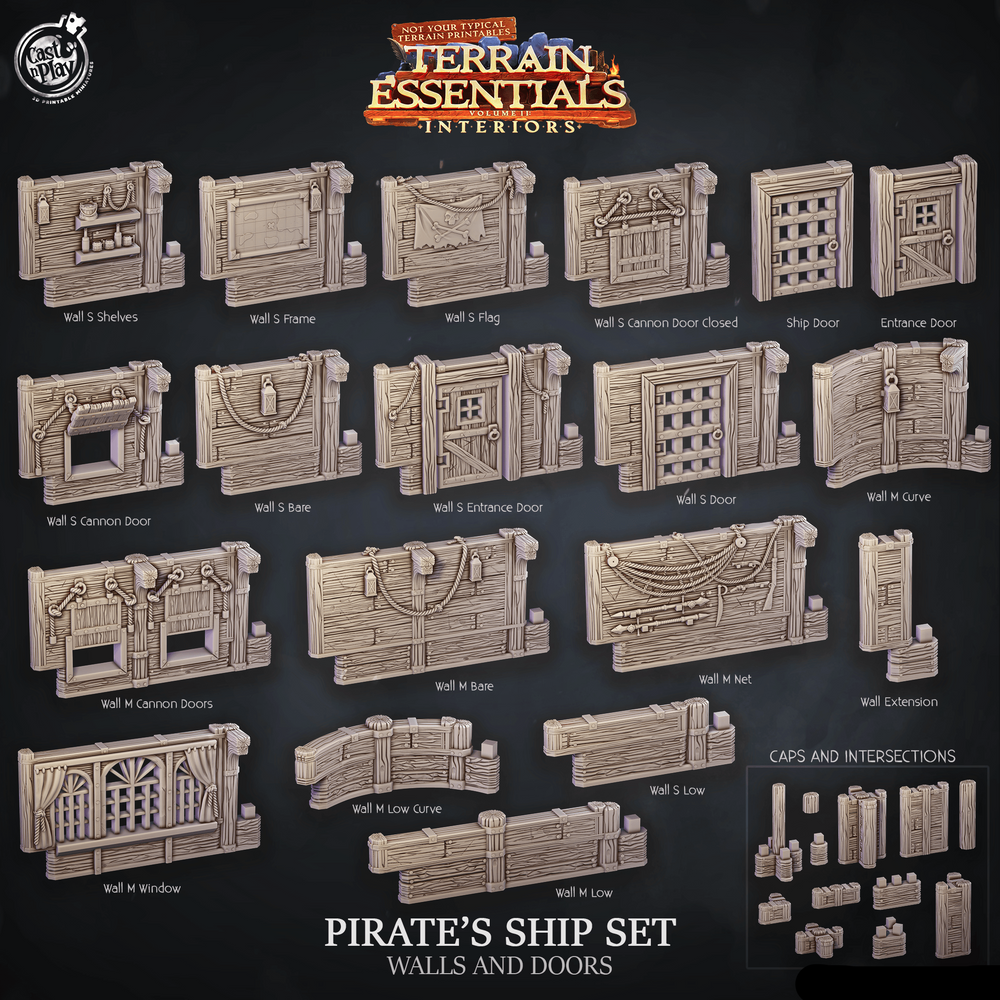 3D Printed Cast n Play Pirate Ship Walls and Doors Terrain Essentials 28mm 32mm D&D (Online Only)